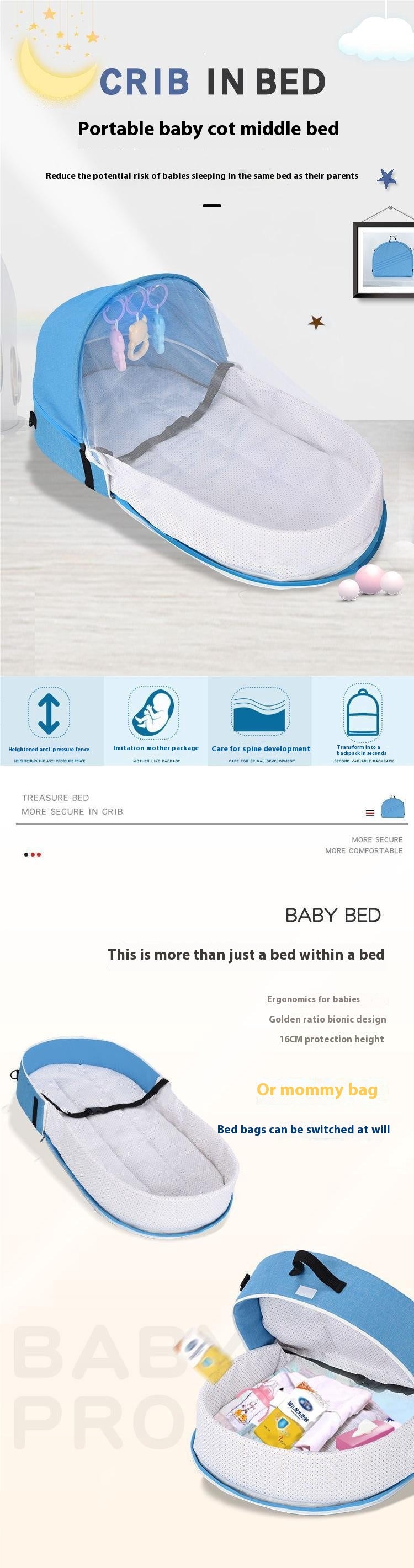 Portable Foldable Baby Bed with Mosquito Net