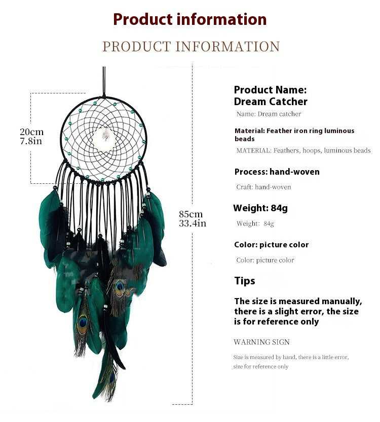 Peacock Feather Dream Catcher Wind Chimes